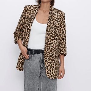 Zara Cheetah/Leopard Print Rolled Up Sleeves Blazer